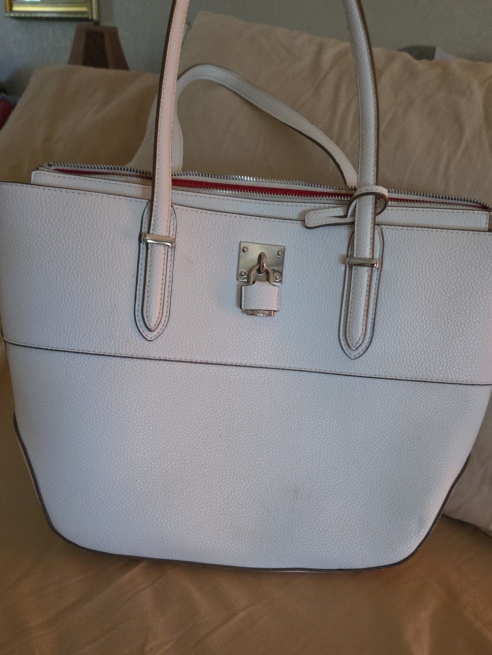 9 WEST White Vegan Leather Tote Handbag - Sleek Everyday Carry